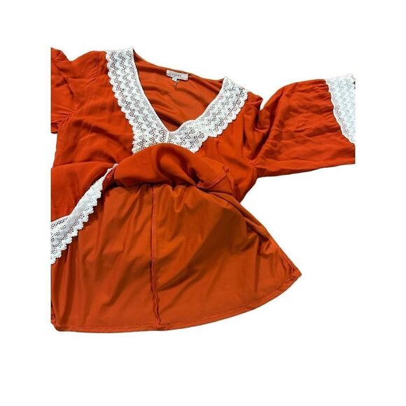 NWOT Entro Long Sleeve Dress Lace Trim Rust Orange Small - Picture 5 of 11
